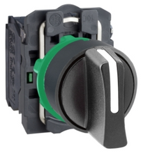 Load image into Gallery viewer, Schneider XB5AD53 - Selector switch, plastic, black, 22mm, 3 pos, Spring Return to Centre, 2 x NO