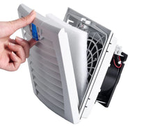 Load image into Gallery viewer, Filter with Fan  (254x254, with 224x224 cut-out), 24V DC with LED, 220m3/h, RAL7035, IP54