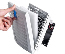 Load image into Gallery viewer, Filter with Fan  (148x148, with 124x124 cut-out), 230-240V AC with LED, 85m3/h, RAL7035, IP54